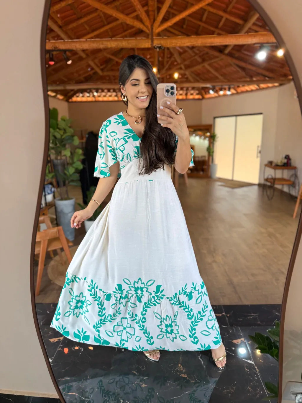 1237 | Vestido Salvatore - Fundo Off Flor Verde