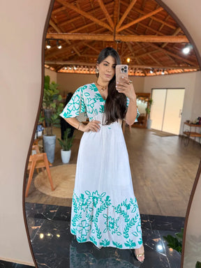 1237 | Vestido Salvatore - Fundo Off Flor Verde
