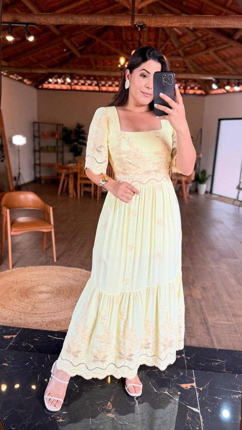 1333 | Vestido Gabrielle - Amarelo Estampado